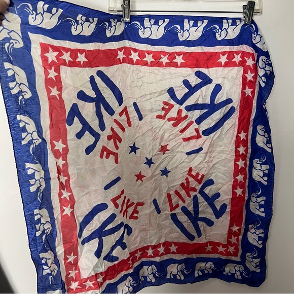 Vintage 100% Silk Republican I LIKE IKE Elephant USA Red White & Blue Scarf 797 - Picture 1 of 9